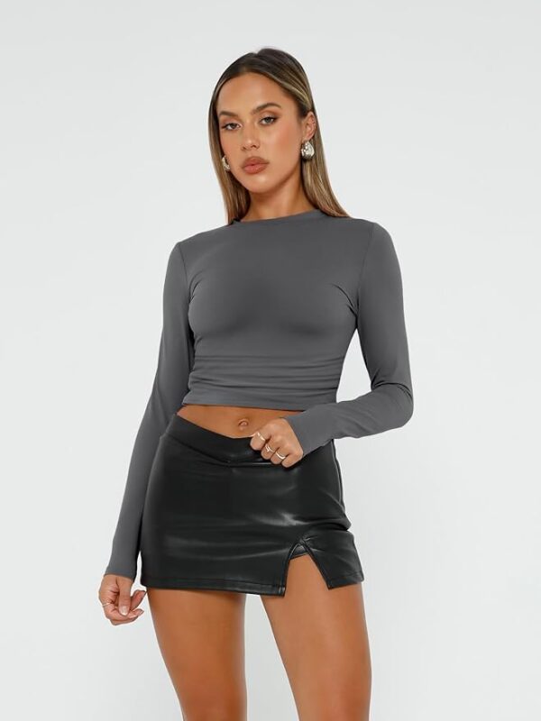 AUTOMET Womens Long Sleeve Shirt Basic Crop Tops Fall Fashion Underscrubs Layer Slim Fit Winter Clothes - Image 3