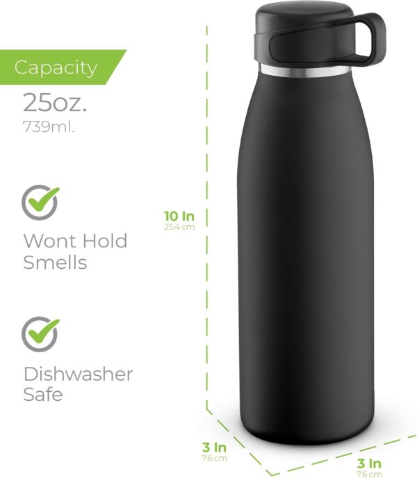 SipX™ Triple-Insulated Stainless Steel Water Bottle 25oz. - With Cover Lid, BPA-Free Reusable Insulated Water Bottle Keeps Cold For 24 Hours, (Black) - Image 2