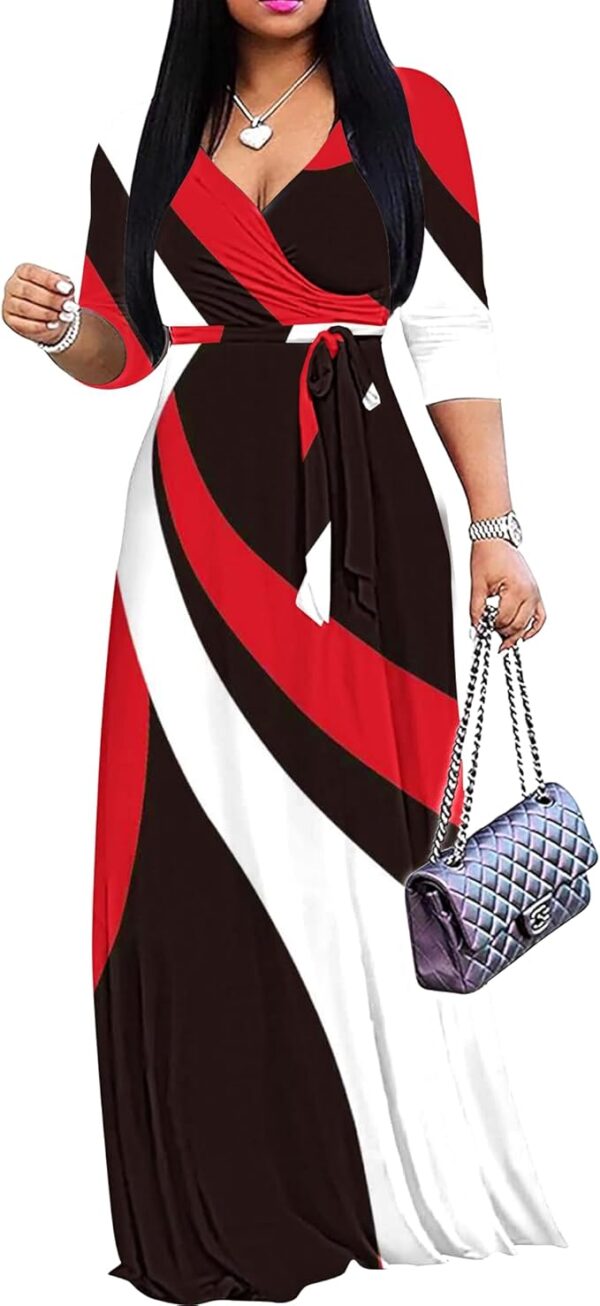 FANDEE Plus Size Maxi Dress for Women Casual Summer Sundress V-Neck 3/4 Sleeve - Image 5