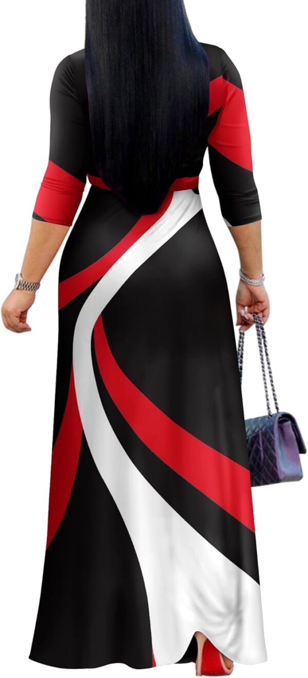 FANDEE Plus Size Maxi Dress for Women Casual Summer Sundress V-Neck 3/4 Sleeve - Image 3