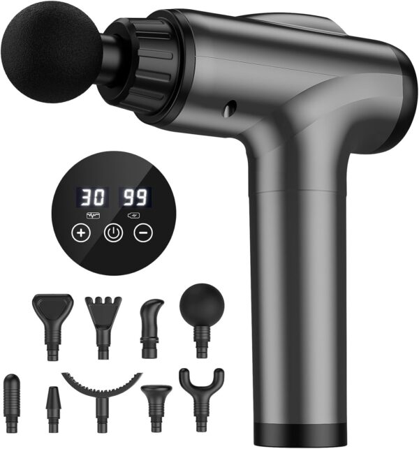 JQX Massage Gun Deep Tissue, Handheld Electric Body Muscle Massage Gun, High Percussion Vibration Back Neck Massager for Athletes with 30 Speed Levels & 9 Heads, Gifts for Men and Women (Grey) - Image 3