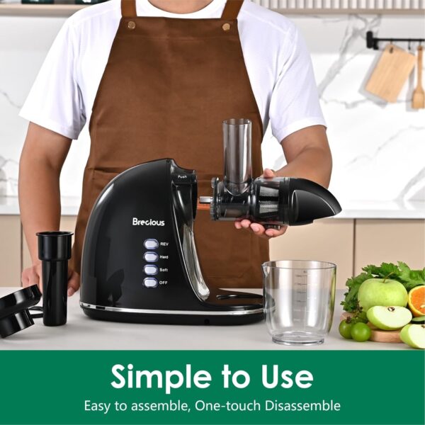 Slow Masticating Juicer,Brecious Cold Press Juicers with 2 Speed Modes & Quiet Motor,Juicers Machines Vegetable and Fruit with Reverse Function,Celery Juicer,BPA-Free,Easy to Clean (Black) - Image 2