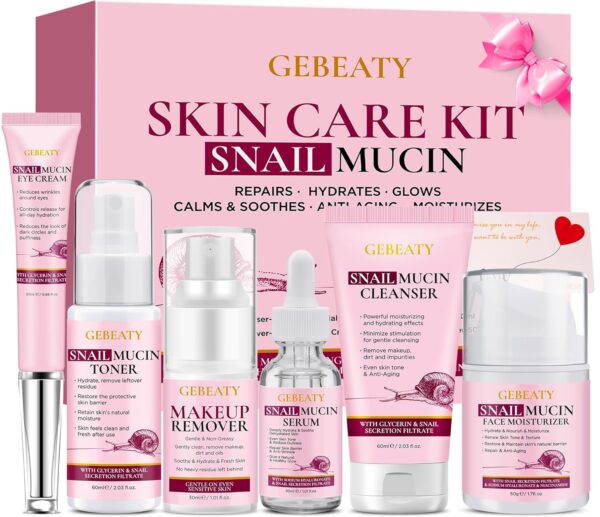 Christmas Gifts for Women,Skin Care Set,Anti-aging Moisturizing Repair Soothing Snail Mucin Serum Facial Skin Care Routine Kit for Sensitive Dull Skin & Dry Skin,Skincare Gift Set Teenage Teen Girl