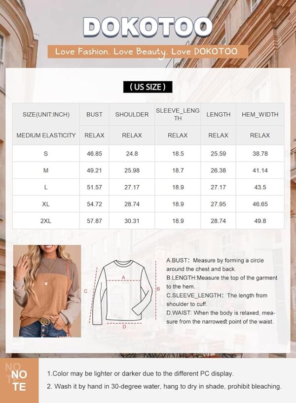 Dokotoo Womens Fashion 2025 Color Block Long Sleeve Crewneck Knitted Casual Loose Pullover Shirts Tops - Image 3