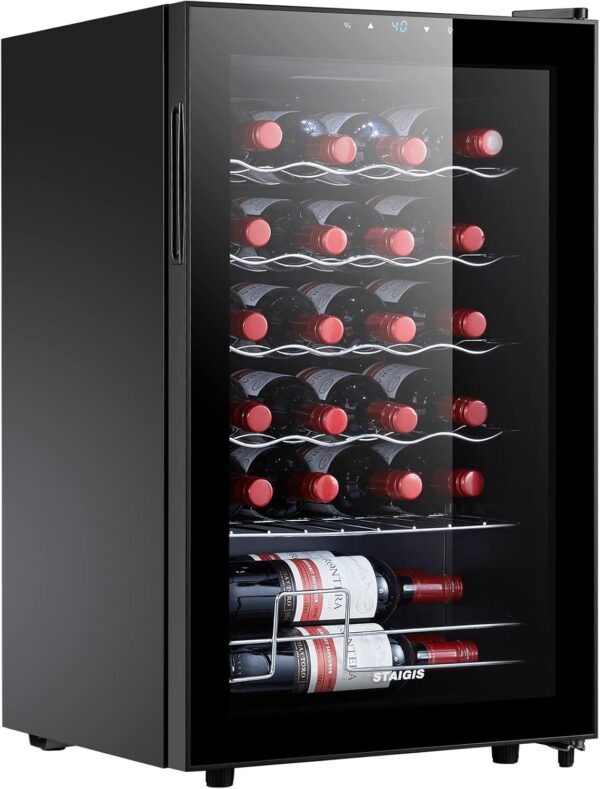 24 Bottle Compressor Wine Cooler Refrigerator, Small Freestanding Wine Fridge for Red, White and Champagne, Mini Fridge with 40-66F Digital Temperature Control Glass Door