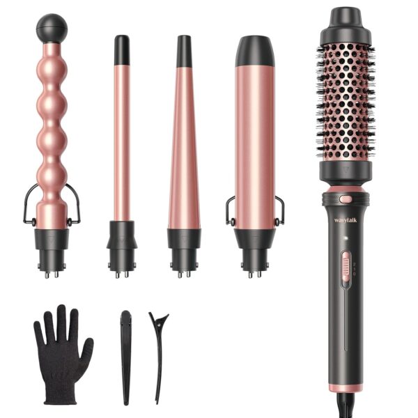 Wavytalk 5 in 1 Curling Wand Set, Multi Curl, Curling Wand Set with Curling Brush and 4 Interchangeable Ceramic Curling Wand(0.5”-1.25”), Instant Heat Up Wand Curling Iron (Rose Gold