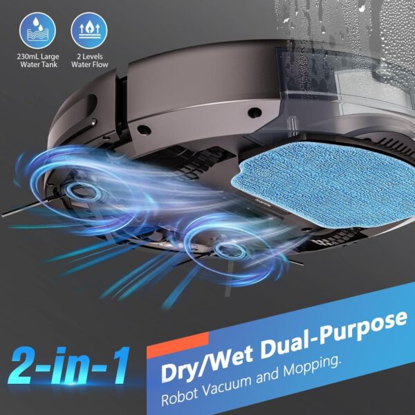 MAMNV Robot Vacuum and Mop Combo, WiFi/App, Robotic Vacuum Cleaner with Schedule, 2 in 1 Mopping Robot Vacuum with Watertank and Dustbin, Self-Charging, Slim, Ideal for Hard Floor, Pet Hair, Carpet - Image 2