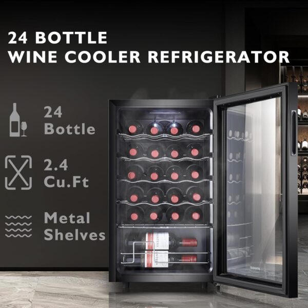 24 Bottle Compressor Wine Cooler Refrigerator, Small Freestanding Wine Fridge for Red, White and Champagne, Mini Fridge with 40-66F Digital Temperature Control Glass Door - Image 2