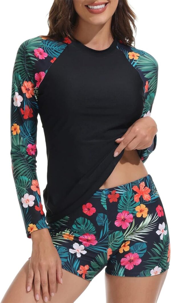 JASAMBAC Womens Rash Guard UV UPF 50+ Long Sleeve Surfing Two Piece Swimsuits with Built in Bra