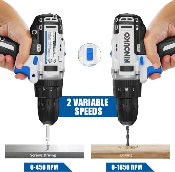 20V Cordless Drill Set with Battery and Charger, 2-Speed Electric Drill with 300 in-lbs Torque, 23+1+1 Position 3/8 Inch Chuck, 42Pcs Power Drill/Driver Set for DIY and Professional Use - Image 2
