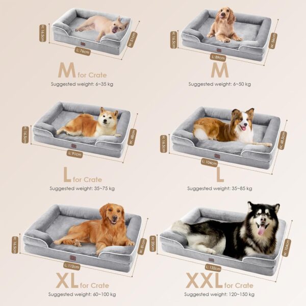 EHEYCIGA Orthopedic Dog Beds Large Sized Dog, Waterproof Memory Foam Pet Bed with Sides, Non-Slip Bottom Large Pet Bed with Washable Removable Cover, Grey - Image 2