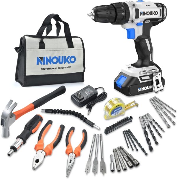 20V Cordless Drill Set with Battery and Charger, 2-Speed Electric Drill with 300 in-lbs Torque, 23+1+1 Position 3/8 Inch Chuck, 42Pcs Power Drill/Driver Set for DIY and Professional Use