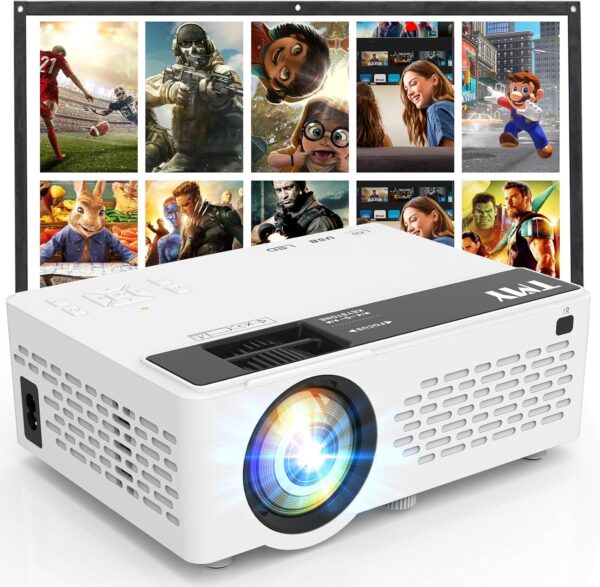 TMY Mini Projector, Upgraded Bluetooth Projector with Screen, 1080P Full HD Portable Projector, Movie Projector Compatible with TV Stick Smartphone/HDMI/USB, indoor & outdoor use