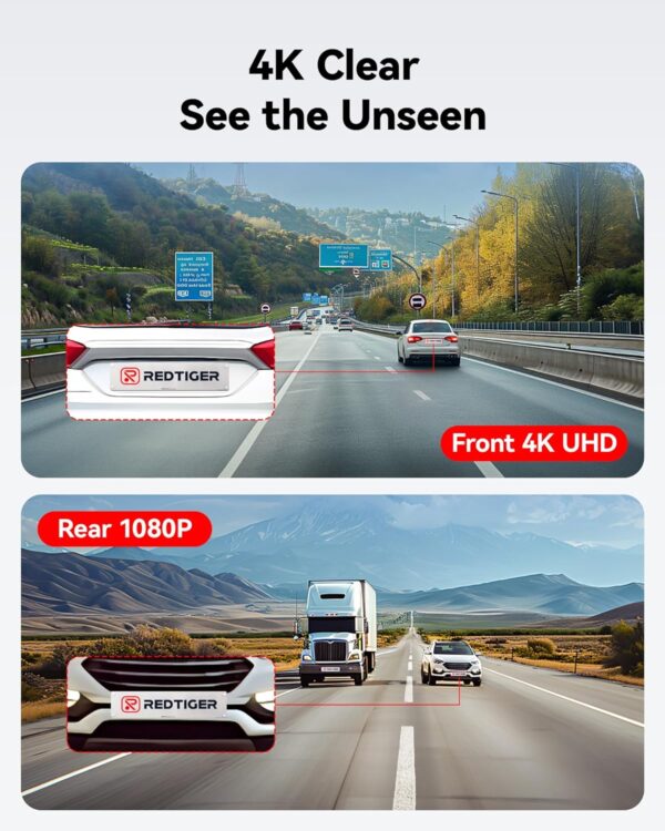 REDTIGER Dash Cam Front Rear, 4K/2.5K Full HD Dash Camera for Cars, Included 32GB Card, Built-in Wi-Fi GPS, 3.16” IPS Screen, Night Vision, 170°Wide Angle, WDR, 24H Parking Mode(F7NP) - Image 2