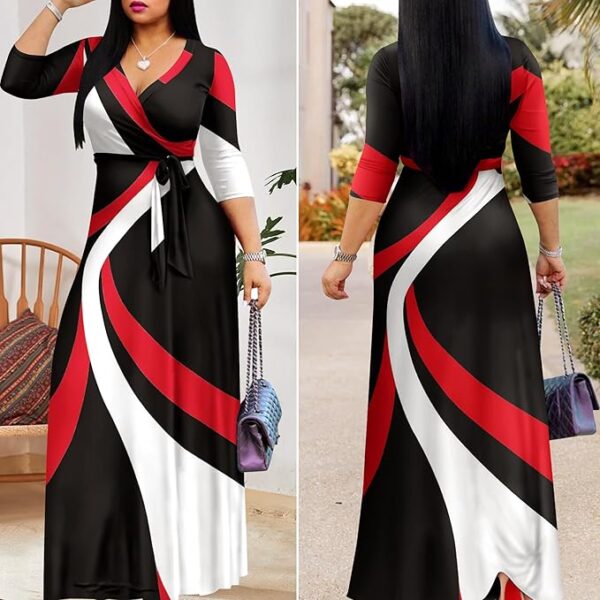FANDEE Plus Size Maxi Dress for Women Casual Summer Sundress V-Neck 3/4 Sleeve