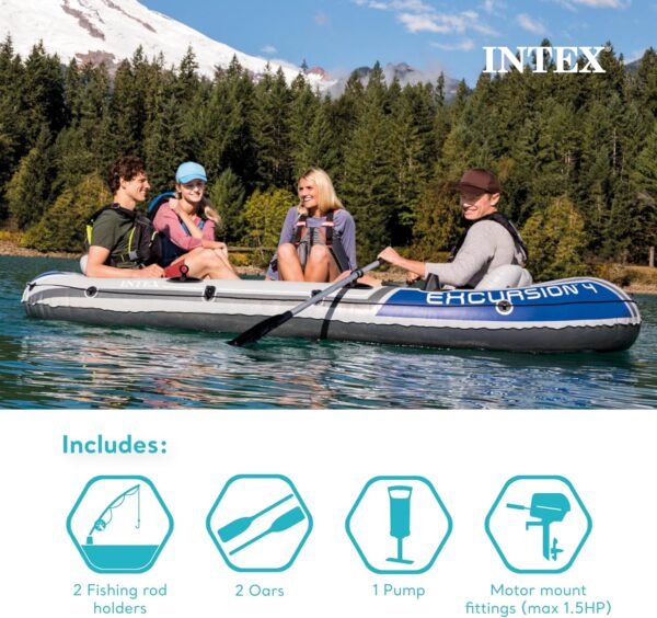 INTEX Excursion Inflatable Boat Series: Includes Deluxe 54in Boat Oars and High-Output Pump – SuperTough PVC – Adjustable Seats with Backrest – Fishing Rod Holders – Welded Oar Locks - Image 2