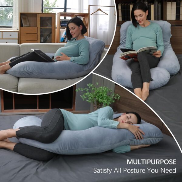 MOON PARK Pregnancy Pillows for Sleeping - U Shaped Full Body Maternity Pillow with Removable Cover - Support for Back, Legs, Belly, HIPS - 57 Inch Pregnancy Pillow for Women - Grey - Image 2