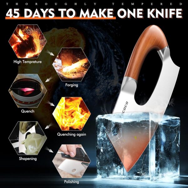 ROCOCO Meat Cleaver Knife Unique Effort Saving Kitchen Knife Professional Stainless Steel Chef Cooking Knives for Cutting Meat Vegetable Father Mother Christmas Gift Bronze - Image 2