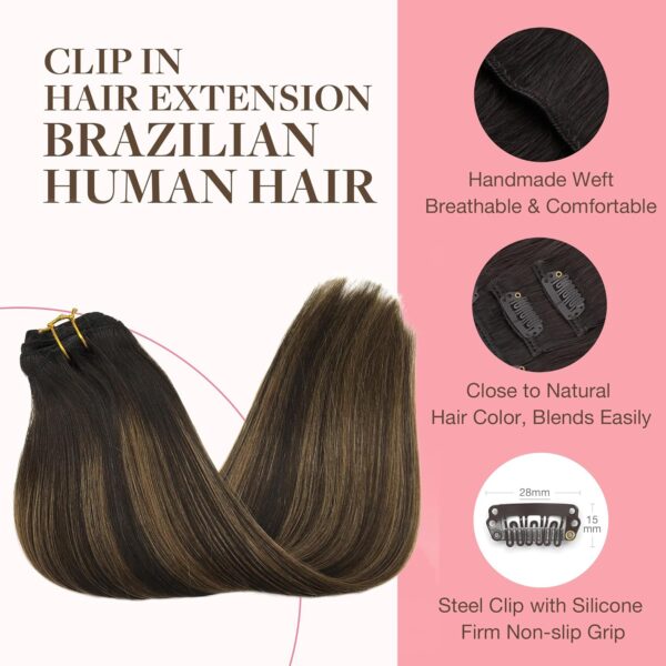 GOO GOO Clip in Hair Extensions Real Human Hair, Remy Human Hair Extensions Clip ins for Women, Natural Human Hair, 26inch 135g 7Pcs, 2/6/2 Balayage Dark Brown to Chestnut Brown - Image 2