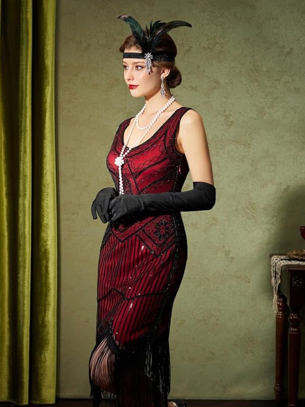 YESSA Flapper Dresses 1920s Gatsby Dress for Women Roaring 20s Costumes Fringed Sequin Cocktail Dress with 20s Accessories - Image 2