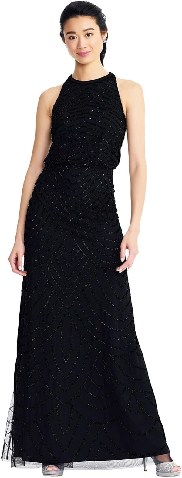 Adrianna Papell Women's Halter Art Deco Beaded Blouson Dress