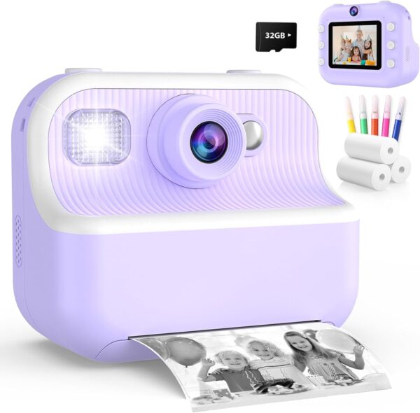 Kids Camera Instant Print, Toys for 3-12 Year Old Girls Christmas Birthday Gifts, 48MP Kids Selfie Digital Camera, 1080P HD Children Video Recorder, 2.4" Toddler Camera with Print Paper