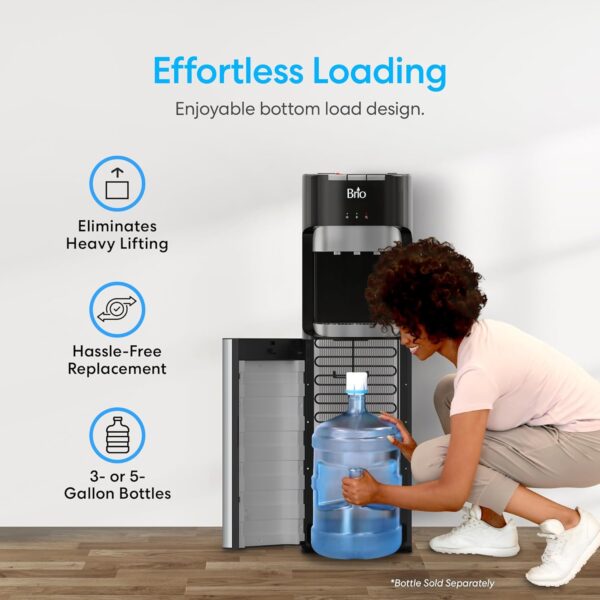 Brio Bottom Loading Water Cooler Dispenser for 5 Gallon Bottles - 3 Temperatures with Hot, Room & Cold Spouts, Child Safety Lock, LED Display with Empty Bottle Alert, Stainless Steel - Image 2