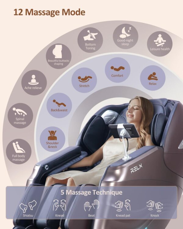 RELX 2025 Massage Chair Full Body, Zero Gravity SL-Track Shiatsu Massage Chair with Body Scan, Deep Yoga Stretch, Calfrest Extension, Heat and AI Control(Brown) - Image 2