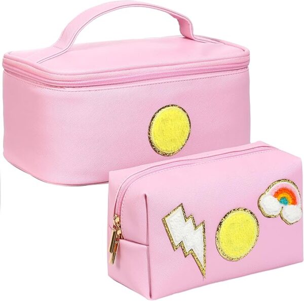 Yowivon Makeup Bag Travel Toiletry Bags Cute Preppy Skincare/Cosmetic Bag PU Leather Waterproof Makeup Organizer Zipper Pouch, Gifts for Women Mom Bride Bridesmaids