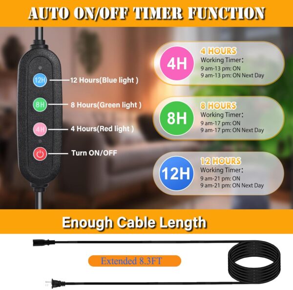 Grow Light with Tripod Stand and Timer, Sunlight Full Spectrum Grow Lights for Seed Starting, 25W 2000Lm LED Growing Lamps for Tall Plants, Bonsai Tree, Height Adjustable 12"-48" - Image 2