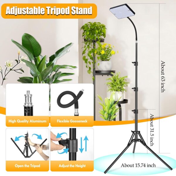 Grow Light with Tripod Stand and Timer, Sunlight Full Spectrum Grow Lights for Seed Starting, 25W 2000Lm LED Growing Lamps for Tall Plants, Bonsai Tree, Height Adjustable 12"-48" - Image 3