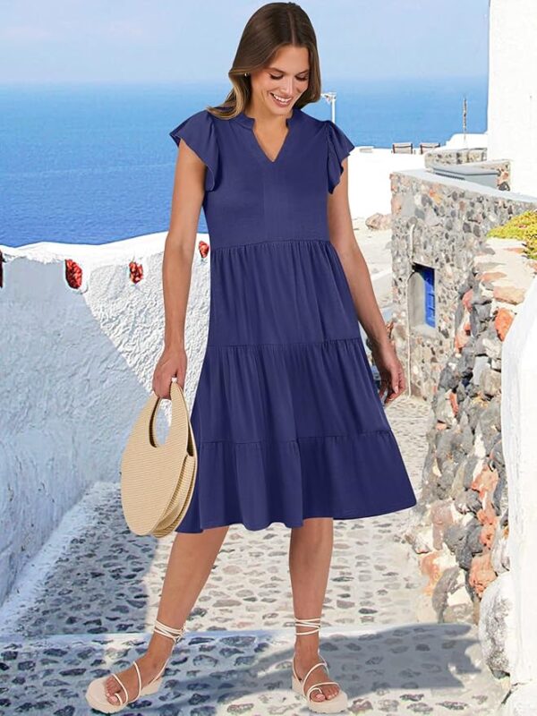 ANRABESS Womens Summer Dress Ruffle Sleeve V Neck Midi Dresses Fashion Casual Fit Flowy Tiered Boho Beach Vacation Sundress