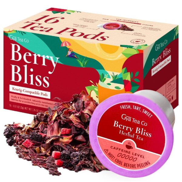 Gya Tea Co Berry Bliss Herbal Tea Pod (16 ct) - Decaf Fruit Sweet Tea for Relaxing & Kickstart the Day