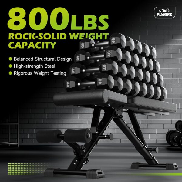 FLYBIRD Weight Bench, Adjustable Strength Training Bench for Full Body Workout with Fast Folding-New Version - Image 2
