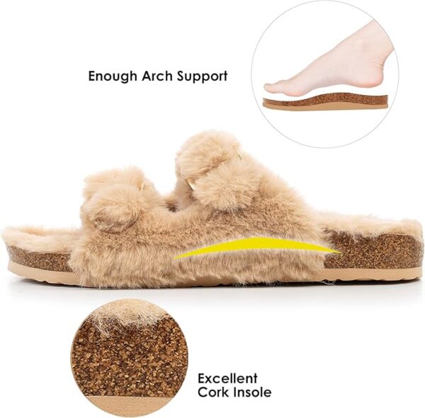 FITORY Womens Open Toe Slipper with Cozy Lining,Faux Rabbit Fur Cork Slide Sandals Size 6-11 - Image 2