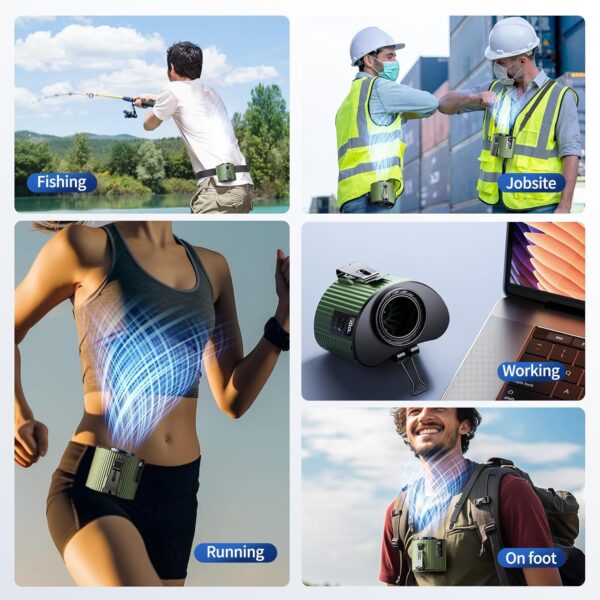 Portable Fan,Rechargeable Waist Fans,11000RPM Strong Airflow Mini Wearable Belt Fan,5 Speed,Personal Clip Waist Fans for Outdoor,Camping,Jobsite,Fishing,Travel - Image 2