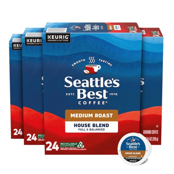Seattle’s Best Coffee, Medium Roast K-Cup Coffee Pods, House Blend, 100% Arabica, 4 Boxes (96 Pods Total)