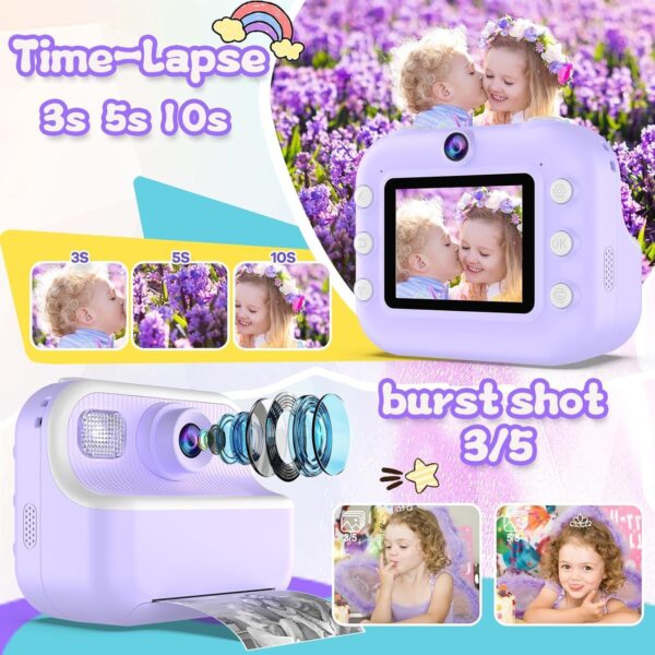 Kids Camera Instant Print, Toys for 3-12 Year Old Girls Christmas Birthday Gifts, 48MP Kids Selfie Digital Camera, 1080P HD Children Video Recorder, 2.4" Toddler Camera with Print Paper - Image 3