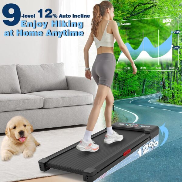 Walking Pad Treadmill with 12% 9-Level Auto Incline, 450 lbs Capacity and RGB LED Screen Under Desk Treadmill with Hiking Mode, Compact Treadmills for Home Small/Office - Image 2