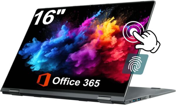 jumper 16 inch Convertible Laptop, 2 in 1 Laptop Computer with FHD 360 Degree Touchscreen, 16GB RAM 640GB Storage, Backlit Keyboard, Fingerprint Reader, 53.2WH, WiFi 6, 1 Year Office 365 Visit the jumper Store