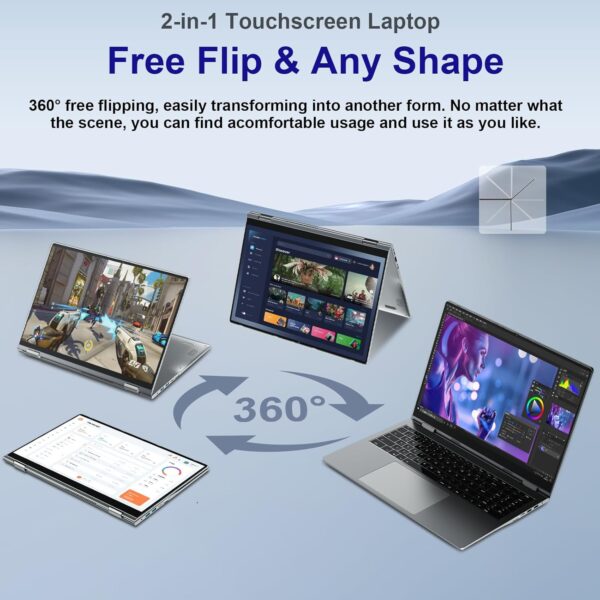jumper 16 inch Convertible Laptop, 2 in 1 Laptop Computer with FHD 360 Degree Touchscreen, 16GB RAM 640GB Storage, Backlit Keyboard, Fingerprint Reader, 53.2WH, WiFi 6, 1 Year Office 365 Visit the jumper Store - Image 2
