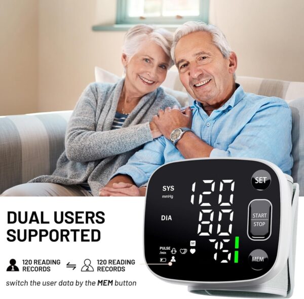 Oklar Blood Pressure Monitors for Home Use Rechargeable Wrist Digital BP Machine Cuff with LED Backlit Display, Voice Broadcast, 240 Memory Storage for 2 Users with Carrying Case - Image 2