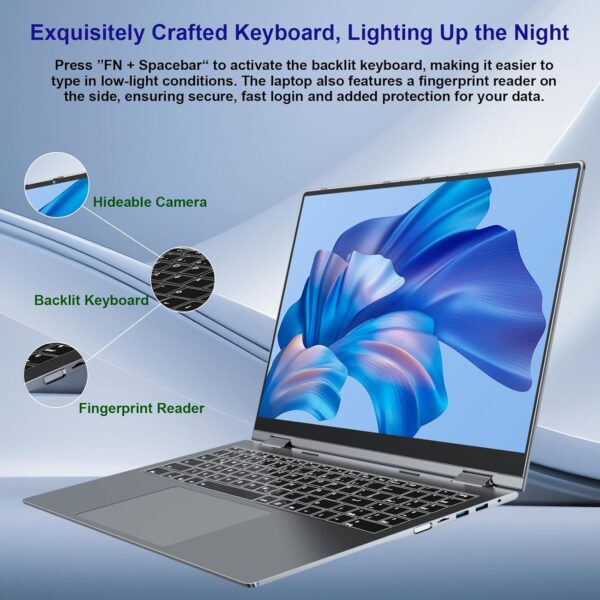 jumper 16 inch Convertible Laptop, 2 in 1 Laptop Computer with FHD 360 Degree Touchscreen, 16GB RAM 640GB Storage, Backlit Keyboard, Fingerprint Reader, 53.2WH, WiFi 6, 1 Year Office 365 Visit the jumper Store - Image 3