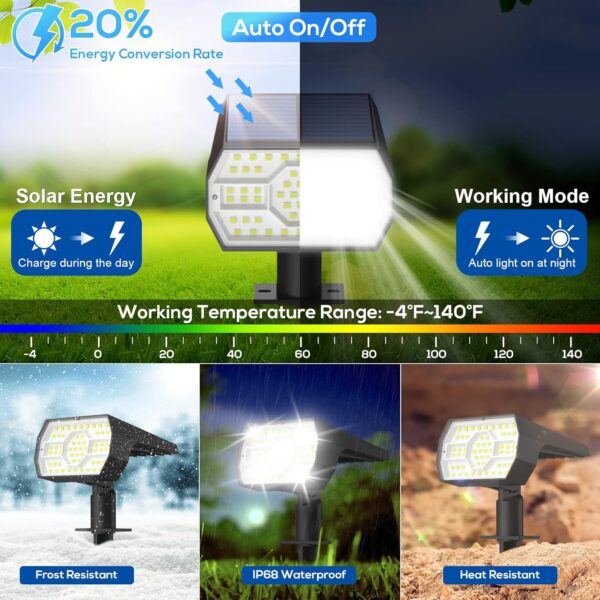 NYMPHY Solar Lights Outdoor Waterproof IP68, 56 LED 3 Lighting Modes Solar Powered Garden Yard Spot Solar Lights for Outside Landscape- 4 Pack (Cool White) - Image 2